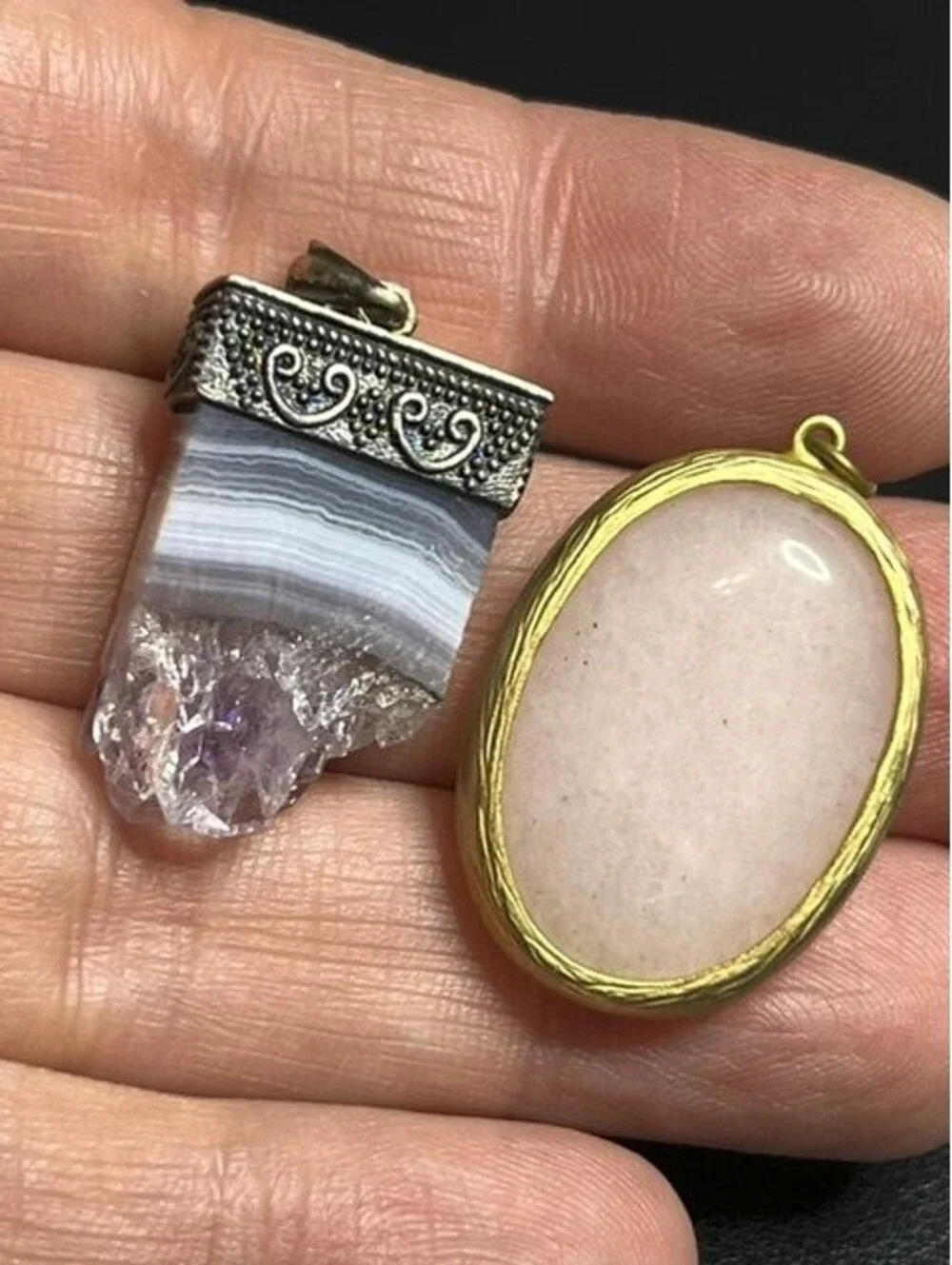 B6614 5pc Natural Amethyst Geode Slice Pendant Silver Tone Bail Crystal Jewelry